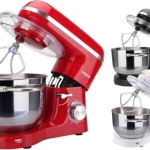 Arebos Robot Pâtissier Professionnel 1500W | Rouge | Robot de Cuisine Multifonction avec Fouet, Batteur, Crochet | Bol d'Acier Inoxydable 6 Litres | 6 Vitesses | Fonction Pulse