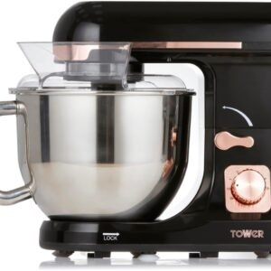 Tower T12033RG Robot Pâtissier - Batteur Électrique Cuisine - Robot Cuisine sur Socle 3-en-1 avec 6 Vitesses et Fonction Pulse, 1 000 W, Or Rose
