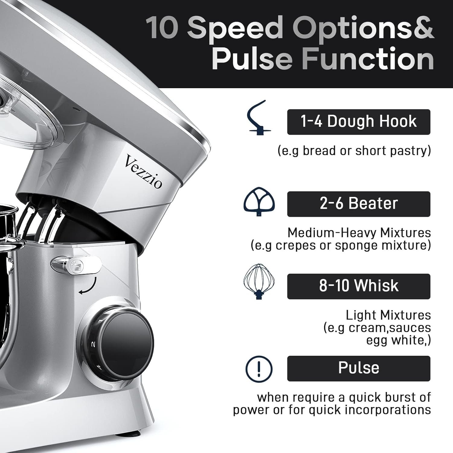 Vezzio Robot Pâtissier 1500W 8.5L : Cuisine rapide et polyvalente – Image 4