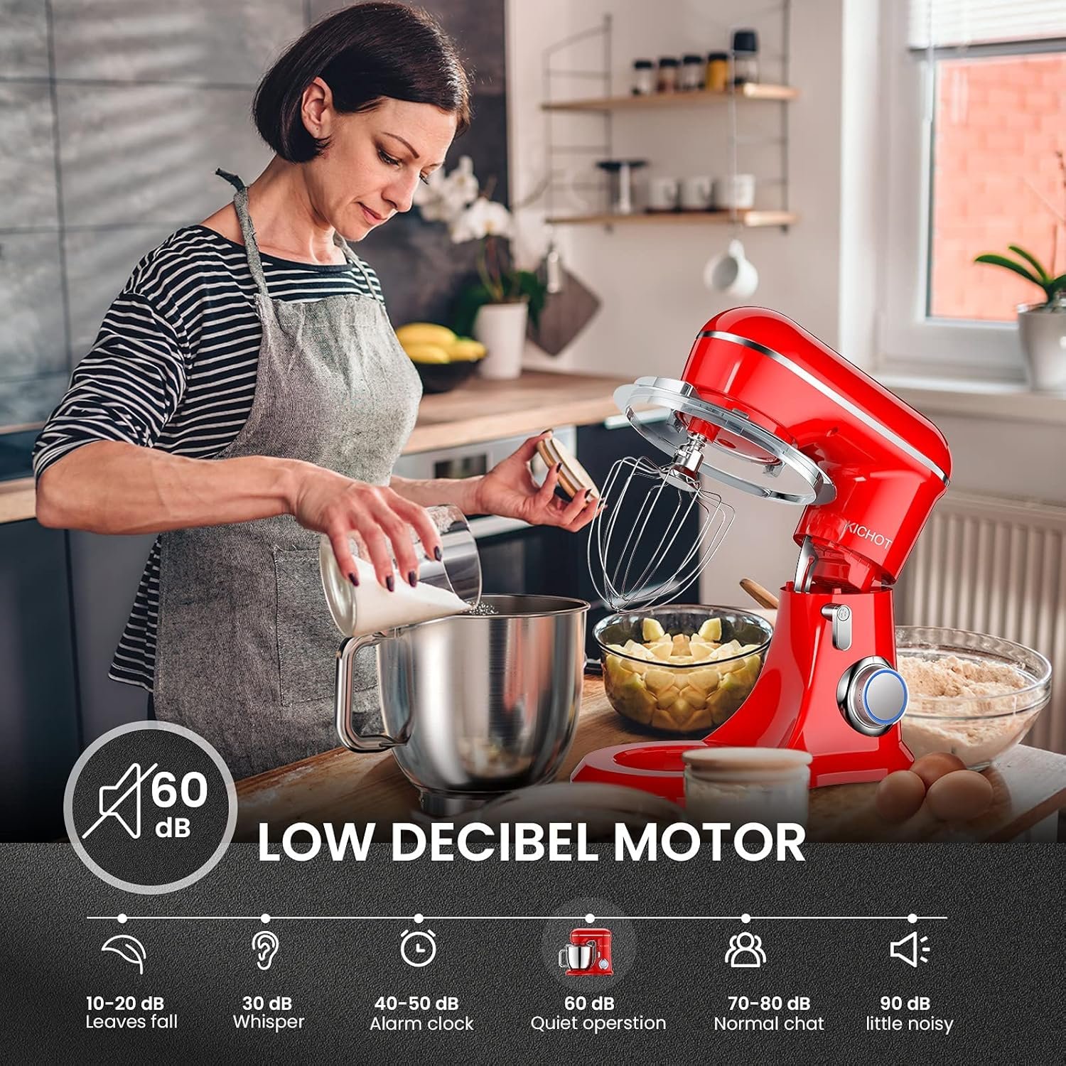 KICHOT 4.5L Robot Pâtissier 1300W, 10 Vitesses : Flexibilité et Efficacité en Cuisine – Image 7