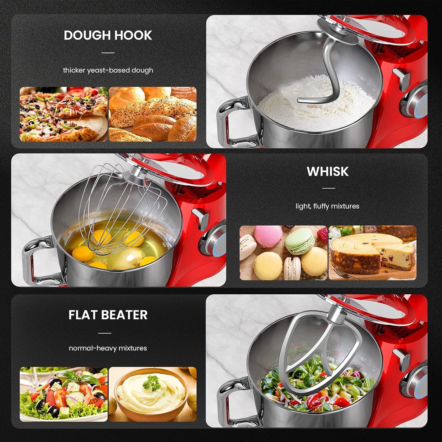 KICHOT 4.5L Robot Pâtissier 1300W, 10 Vitesses : Flexibilité et Efficacité en Cuisine – Image 8