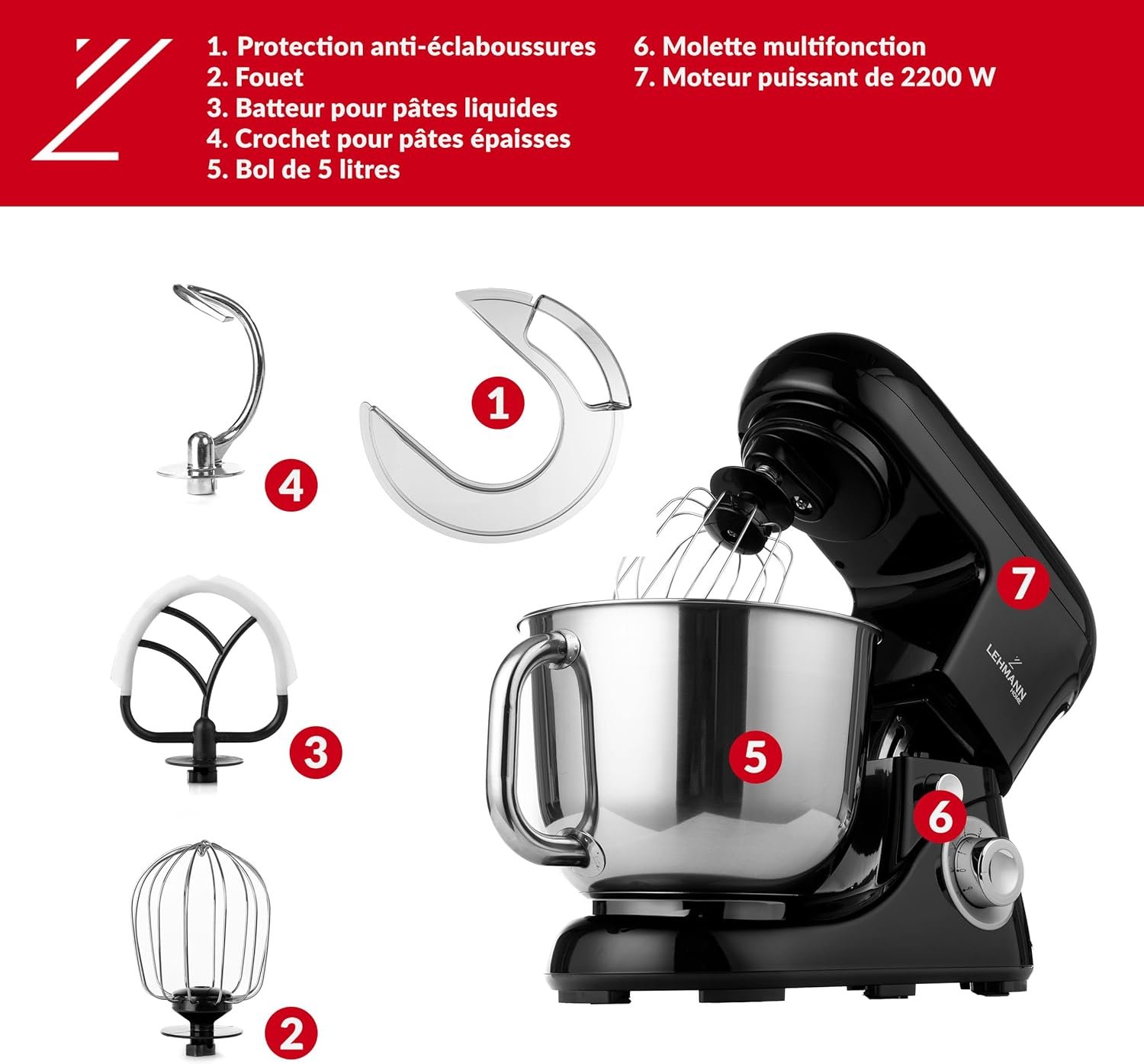 Robot pâtissier LEHMANN LHOPM-1305C en action lors du pétrissage d’une brioche, avec son bol inox et ses accessoires montés.