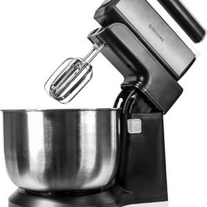 BEHOME Robot Patissier 3L, 300W, 5 Vitesses Réglables Fonction Turbo, Bol Acier Rotatif Inoxydable, 2 Crochets à pétrir, Noir
