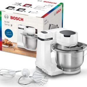 Bosch, Robot pâtissier avec balance intégrée, programmes automatiques pilotés par des capteurs, moteur 1600 watts, mélange homogène 3D, kit pâtisserie, en noir/acier inoxydable, MUMS6ZS00