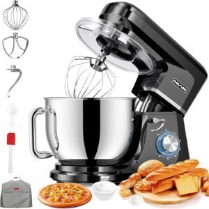 CHeflee Robot Pâtissier 1800W Robot Pétrin Professionnel 7.2 Litres Faible Bruit Robot de Cuisine Multifonction avec Fouet,Batteur,Crochet,Bol d'Acier Inoxydable,6 Vitesses ﻿