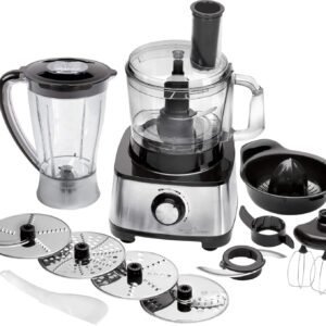 ProfiCook PC-KM 1063 Robot de cuisine compact avec boîtier en acier inoxydable, couper, pétrir, mixer, presse-agrumes, 1.2L, ouverture de remplissage, avec fonction turbo et 11 accessoires, 1200W