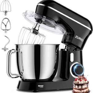 Robot Patissier 1300w Zurio 5.5L Batteurs Et Robots Portable à 10 Vitesses Avec Fonction De Fermentation Silencieuse, Avec Accessoires Crochet à PâTe, Fouet, PéTrin Noir