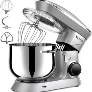 Robot Pâtissier Vezzio Robot Cuisine Multifonctions 8.5L Robot Pâtissier1500W 6 Vitesses Robot Pétrin Professionnel Faible Bruit vec Crochet Pétrin,Batteur plat,Fouet à Fils (Argent)