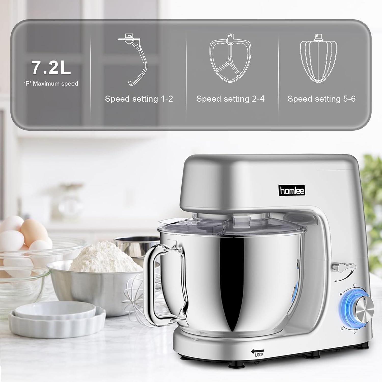 Robot Pâtissier Homlee 1800W - Puissance & Bol XXL pour Pâtisseries