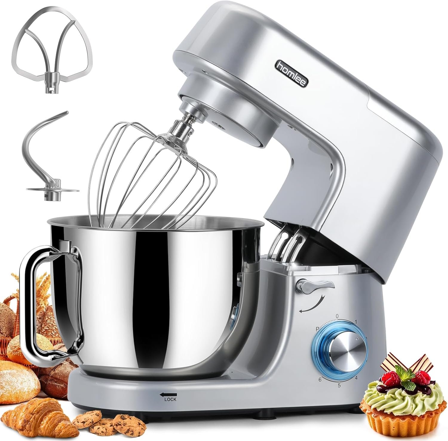 Robot Pâtissier Homlee 1800W - Puissance & Bol XXL pour Pâtisseries